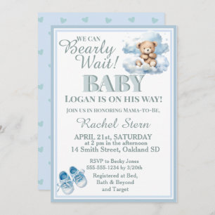 Bearly Wait - Teddybeer op een wolk Baby shower Kaart