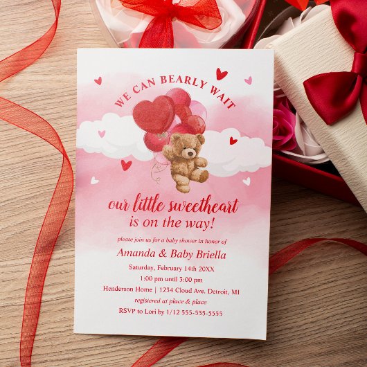 Bearly Wait Valentines Baby shower Invitation