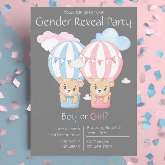 Bears & Balloons Genre Reveillez Party Invitation