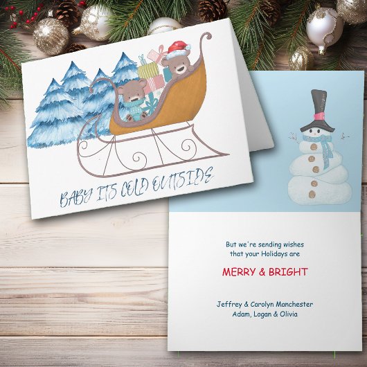 Bears mignonne en Sleigh Carte de Noël