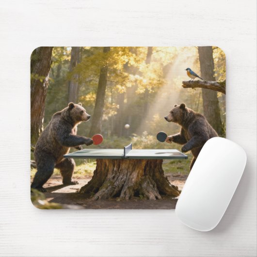 Bears Playing Ping Pong in a Forest Muismat (Met muis)
