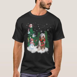 Bearted Collie Dog Kerstmis Snowman - kerstboom Pa T-shirt