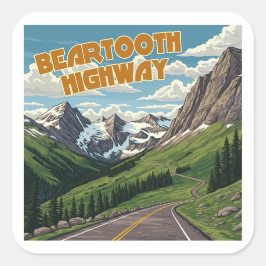 Beartooth Highway Montana Wyoming landschap Vierkante Sticker (Voorkant)