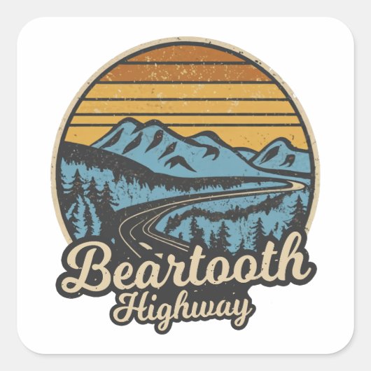 Beartooth Highway Montana Wyoming Retro Vierkante Sticker (Voorkant)