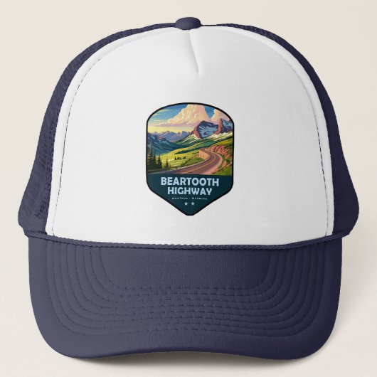 Beartooth Highway Montana Wyoming Shield Trucker Pet (Voorkant)