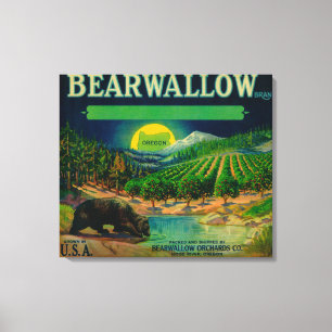 Bearwallow Apple Crate LabelHood River, OF Canvas Afdruk