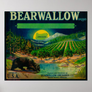 Bearwallow Apple Crate LabelHood River Poster