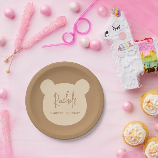 Beary 1e verjaardagsfeestje papieren bordje (Feest)