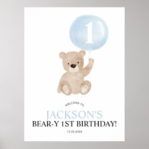 Béary 1er anniversaire Bleu Ours Affiche de bienve