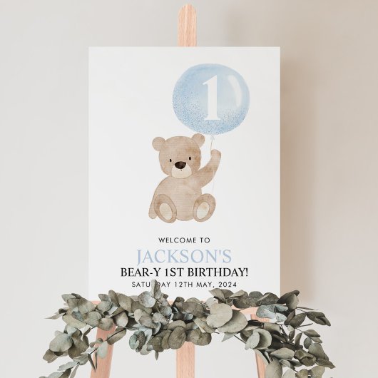 Beary 1er anniversaire Ours Bleu Affiche de bienve
