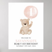 Beary 1er anniversaire Ours rose Affiche de bienve (Devant)