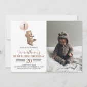 Beary 1st Birthday Invitation Teddy Bear Balloon Bedankkaart (Voorkant)