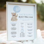 Beary 1st Birthday Milestone Blue Boy Beer Poster