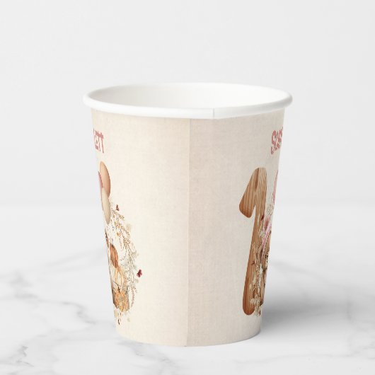 Beary 1st Verjaardag Schattige Baby Beer Roze Papi Papieren Bekers (Rechts)