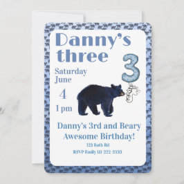 Beary Awesome 3rd Birthday Invitation Kaart