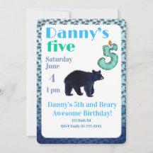 Beary Awesome 5th Birthday Invitation