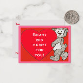 Beary Big Heart Ours Rouge Valentines Cartes pour (Devant/Arrière en situation)