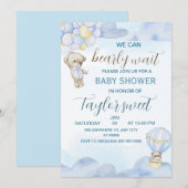 Beary Cute Blue Teddy Bear Baby Shower Invitation (Devant / Derrière)