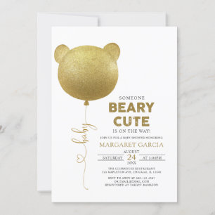 Beary Cute Gold Balloon Teddy Bear Baby shower Kaart
