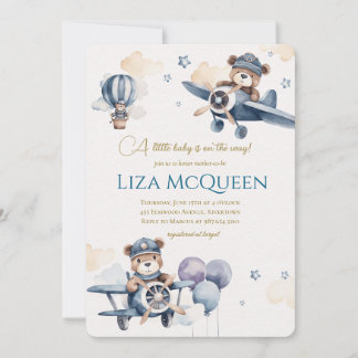 Beary Cute Pilot baby shower invitation Kaart