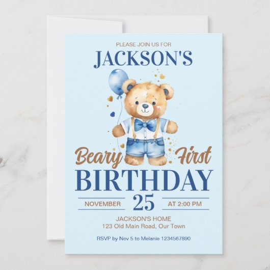 Beary eerste jongens verjaardag schattige teddy bl kaart (Voorkant)