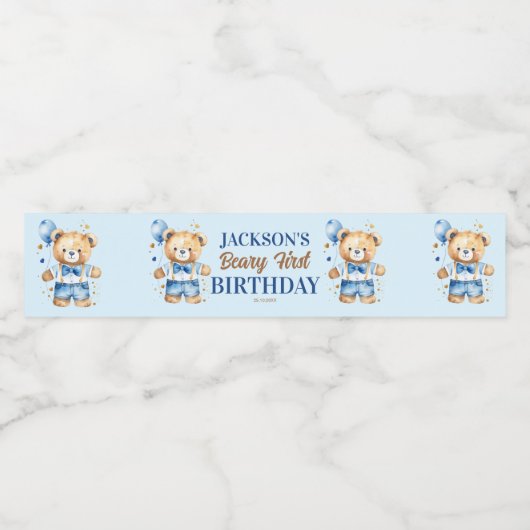Beary eerste jongens verjaardag schattige teddy bl waterfles etiket (Enkel label)