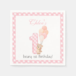 Beary Eerste roze Teddy Beer Verjaardagsfeestje Servet