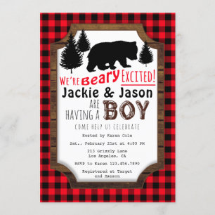 Beary Excited Woodsy Baby shower Invitation Kaart
