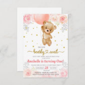 Beary fille mignonne première invitation 1er anniv (Devant / Derrière)