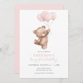 Béary fille rose première invitation anniversaire (Devant / Derrière)