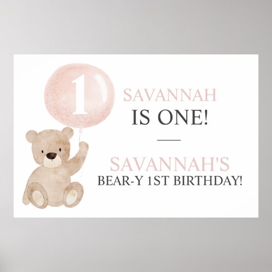 Beary First Birthday Beer Banner Backdrop Poster (Voorkant)