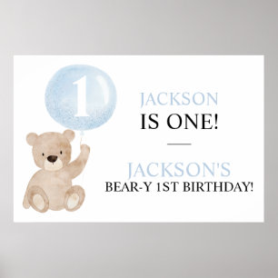 Beary First Birthday Beer Banner Backdrop Poster