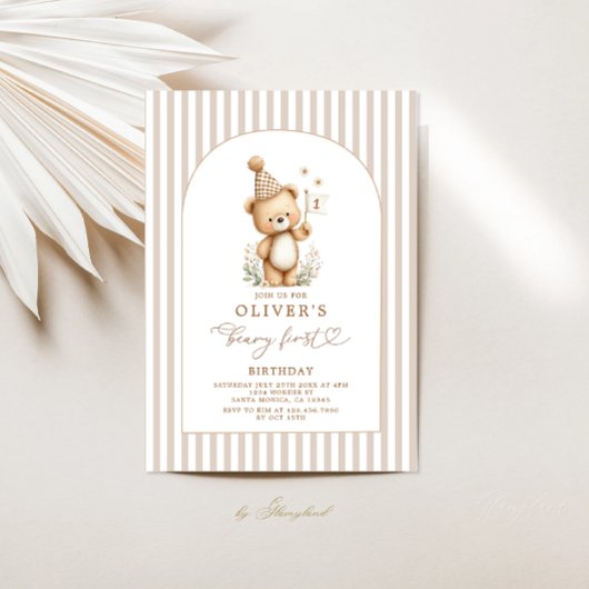 Beary First Birthday Boy Invitation Kaart
