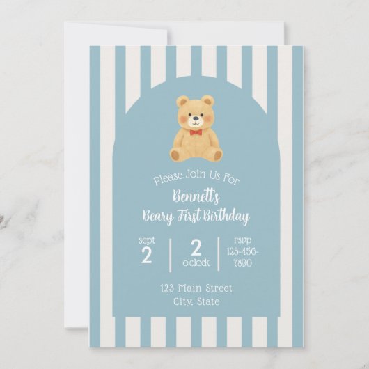 Beary First Birthday Invitation (Devant)