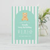 Beary First Birthday Invitation | Teal (Debout devant)