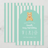 Beary First Birthday Invitation | Teal (Devant / Derrière)