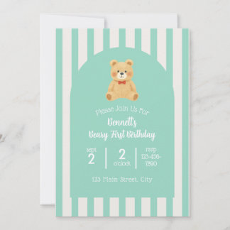 Beary First Birthday Invitation | Teal Kaart