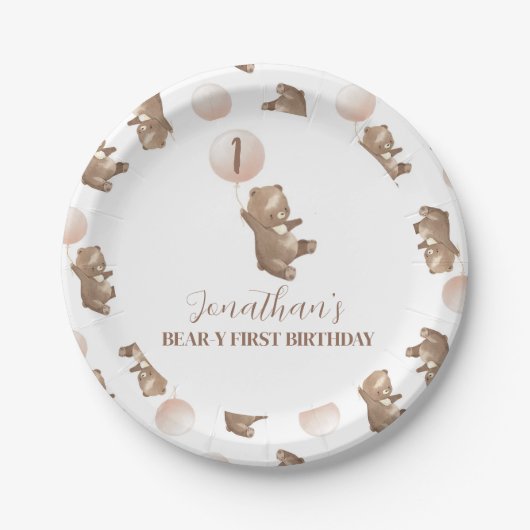 Beary First Birthday Paper Bord (Voorkant)