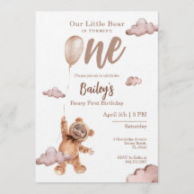 Beary First Birthday Photo Invitation