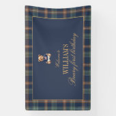 Beary First Navy Plaid Teddy Bear Birthday Banner  (Verticaal)