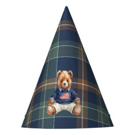 Beary First Navy Plaid Teddy Bear Birthday Party H Feesthoedjes