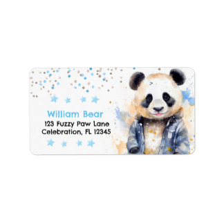Beary Geweldige Boys Waterverf Panda Verjaardag Etiket