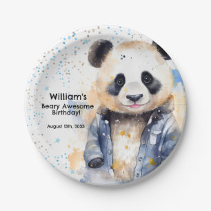 Beary Geweldige Boys Waterverf Panda Verjaardag Papieren Bordje