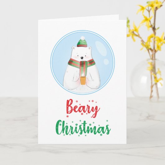 Beary Kerstmis Animal Funny Polar Beer Pun Kaart (Gele Bloem)