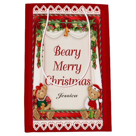 Beary Merry Christmas - Naam aanpassen Medium Cadeauzakje (Voorkant)