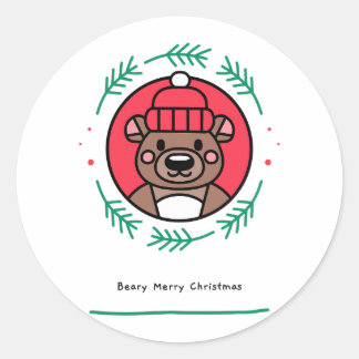 Beary Merry kerst Ronde Sticker