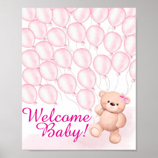 Beary Pink Baby shower Poster