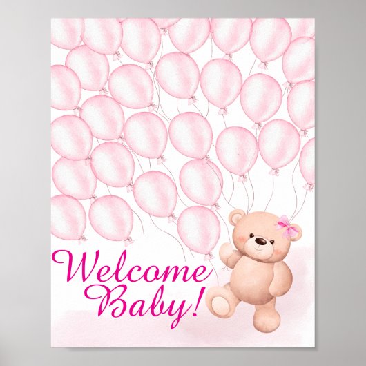 Beary Pink Baby shower Poster (Voorkant)