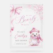 Beary Pink Winter Baby Shower Acrylic Welcome Sign (Recto)