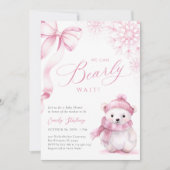 Beary Pink Winter Baby Shower Invitation (Devant)